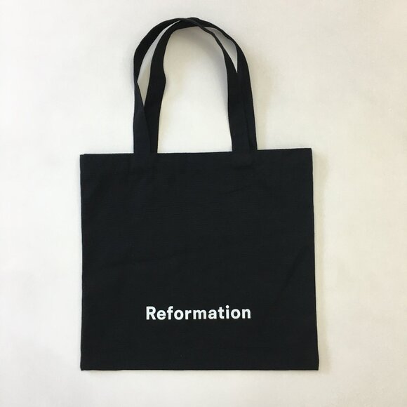 Reformation Shopper Eco Bag Flat Squared Black Cotton Double Handle - Picture 1 of 9